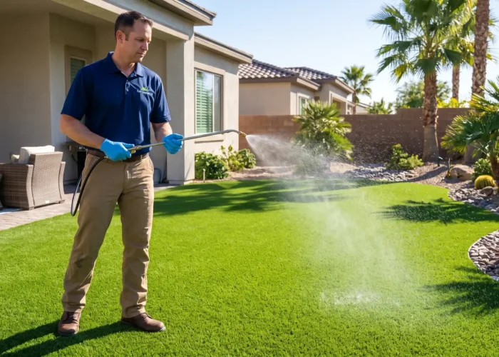 technician cleaning artificial turf in Las Vegas, NV